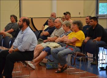 Just five Lincolnville residents turned out June 3 to hear why a four-town review team is recommending contracting with North East Mobile Health Services. (Photo by Lynda Clancy)