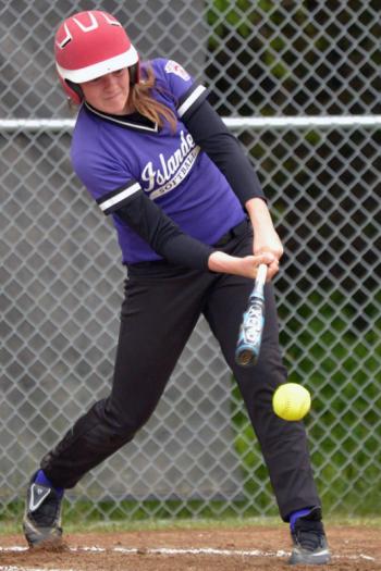 Islander Gilleyanne Davis-Oakes rips an inside the park home run. (Photo by Ron Hawkes)