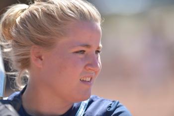 Oceanside senior Kennedy Grover waiting for her at bats in warm ups. (Photo by Ron Hawkes)