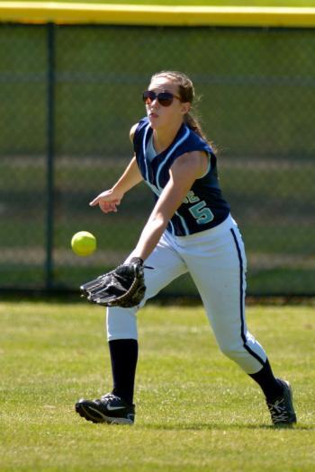 Oceanside's Hannah Plourde played well in the outfield and was the only repeat hitter in the game with a pair of singles. (Photo by Ron Hawkes)