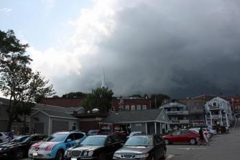 The storm approaches, blocking the sun to the south of downtown Camden. (Photo by Holly S. Edwards)