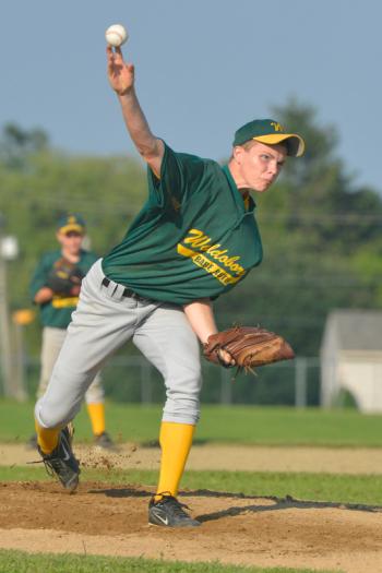 Waldoboro's pitcher went the distance, but could not contain Rockland as they fought their way back. (Photo by Ron Hawkes)