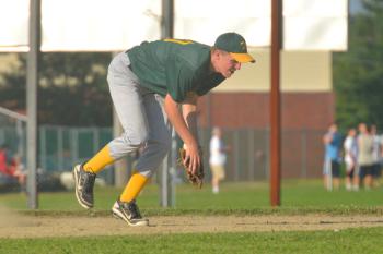 Waldoboro's Nick DePatsy makes a nice play at shortstop to get the force at second base. (Photo by Ron Hawkes)