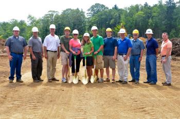 The PITCH ground breaking ceremony, pictured from left, Seth McGee, Site Contractor, McGee Construction; John Frye, Project Manager, Omni Construction; Will Gartley, Civil Engineer, Gartley and Dorsky; Rick Bresnahan, Owner; Ann Bresnahan, wife; Tammy Krul and Robbie Krul, Facility Operations Managers; Ian Sady, Project Manager, Omni Construction; John Davee, President, Maine Coast Construction; John Hansen, Architect; Brad Moll, Newman Concrete Services; and Glenn Aho, Manager, Town of Warren. (Photo by Ron Hawkes)