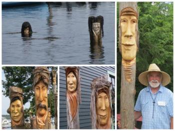Garden face scullptures by Ron Cowan. (Photo by Erica Thoms)