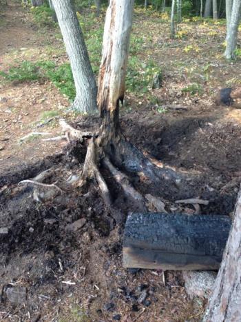 An unattended camp fire on Lily Pond trail by Aldermere Farm was found by a hiker. (Photo courtesy Rockport Fire Department)