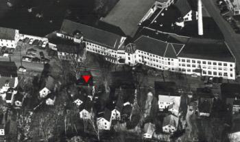 The Knox Mill and homes across the street, an aerial photo, circa 1963.