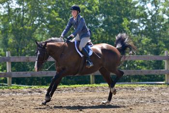 Katherine Orne riding in a competition at the Stonewall Stables in Nobleboro Saturday. (Photo by Ron Hawkes)
