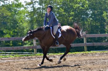 Katherine Orne riding in a competition at the Stonewall Stables in Nobleboro Saturday. (Photo by Ron Hawkes)