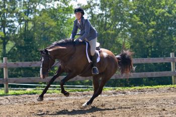 Katherine Orne riding in a competition at the Stonewall Stables in Nobleboro Saturday. (Photo by Ron Hawkes)