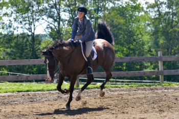 Katherine Orne riding in a competition at the Stonewall Stables in Nobleboro Saturday. (Photo by Ron Hawkes)