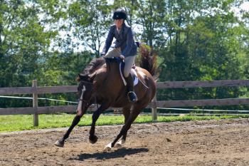 Katherine Orne riding in a competition at the Stonewall Stables in Nobleboro Saturday. (Photo by Ron Hawkes)