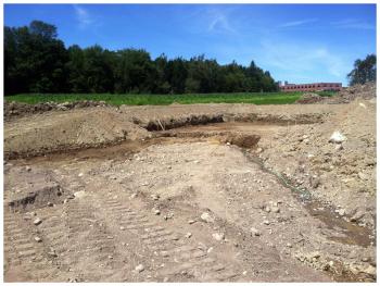 The site for the old school house, an excavated area at Thor-Nox Farms, is expected to have an additional floor built below ground level. (Photo by Ethan Andrews)