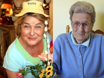 From left, Karmo Sanders, as Birdie Googins, will provide entertainment at Sally Robinson Long’s 90th birthday party, which, at her request, will be a public supper fundraiser for the St. George ambulance service. (Courtesy Karmo Sanders/by Holly S. Edwards)