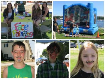 Clockwise from left: Hannah Bailey and Lacey Durkee paint faces to promote the Belfast Area High School Peer Leadership Program; participants include Audrey Lagerbom, Ethan Merrifield and Tyler Grass. (Photos by Erica Thoms)