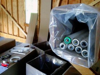 A box of fluorescent tubes at the Belfast Transfer Station among others that will be used to deliver discarded bulbs to Veolia Environmental Services for disposal. (Photo by Ethan Andrews)