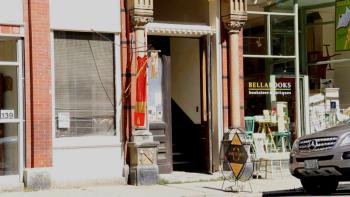Outside of Keller’s Belfast studio, Square the Circle Gallery, located at 137 High St. (Photo by Wes Sterrs)
