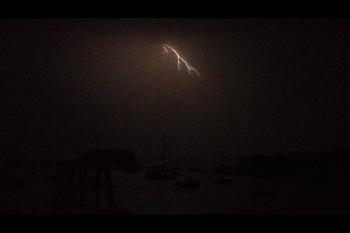 Lighting strikes south of Camden Harbor Wednesday night. (Photo by David Edwards)