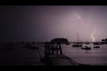 Lighting strikes south of Camden Harbor Wednesday night. (Photo by David Edwards)