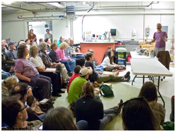 The chance to hear fermentation expert Sandor Katz drew a crowd of around 100 people to Waterfall Arts, Sept. 19. (Photo by Ethan Andrews)