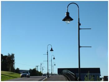 Lights along Front Street, which stand taller than the other lights on the walk to accommodate banners, were called out by residents as particularly intrusive. (Photo by Ethan Andrews)