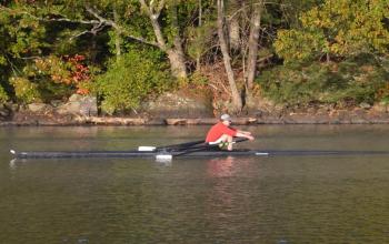 Jeff Folz, of Camden, cuts through the early morning water. (Photo by Lynda Clancy)