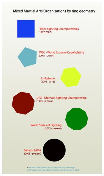 Mixed martial arts organizations by ring geometry. (Graphic by Ethan Andrews) (Graphic by Ethan Andrews)