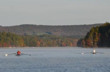 An eight-mile row along Megunticook Lake early in the morning, Oct. 14. (Photo by Lynda Clancy)
