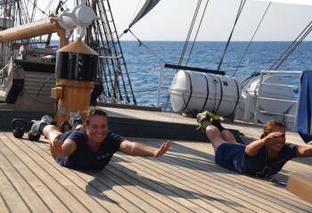 Exercising on deck. (Photo by Lynda Clancy)