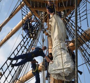 The rigging calls for agility and dexterity. (Photo by Lynda Clancy)