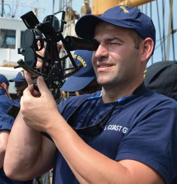 Learning to use the sextant. (Photo by Lynda Clancy)