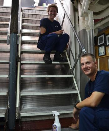 Everything gets washed and buffed daily, including the stairs. (Photo by Lynda Clancy)