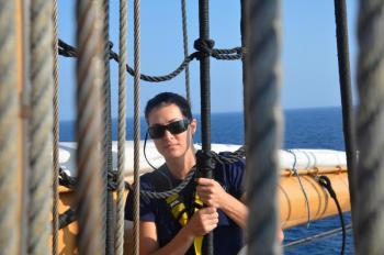 OC Sarah Habba in the rigging. (Photo by HS1 John Devine)