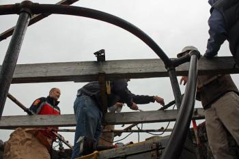 As the prone star takes shape, space to stand on the top of the tower gets tighter and harder to get to, but it can be done – by crawling across the ground, and we all did it a lot Saturday. (Photo by Holly S. Edwards)