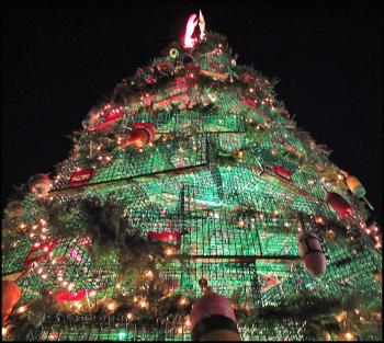 Rockland’s Lobster Trap Tree in all it lighted glory. (Photo by Chris Wolf)