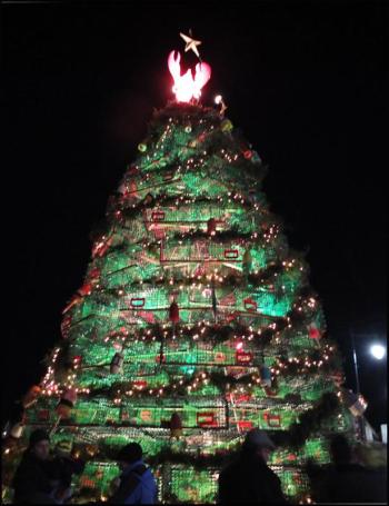 Rockland's Lobster Trap Tree lights up hearts during the Festival. (Photo by Chris Wolf)
