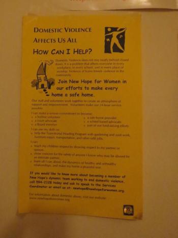 A flier inside the building offers suggestions of how people can help.