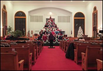 The Living Tree fills the front of the church.