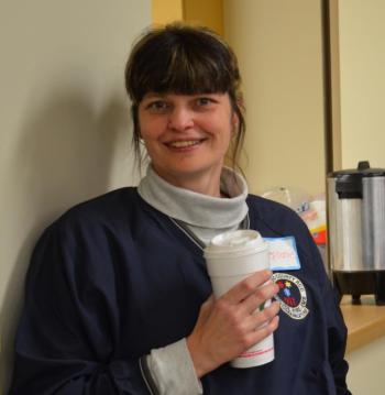Stephanie Lunt works at Waldo County Regional Communications Center as a dispatcher. (Photo by Lynda Clancy)