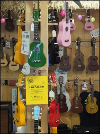 Ukuleles at K2 Music. (Photo by Chris Wolf)