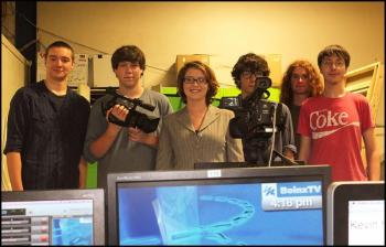 Design tech, film and TV students left to right: Freedom Woods, of Waldoboro; Blaine Burgess, of Warren; Tyra Trask, of Rockland; Kevin Donlin, of Warren; and Chase Winn and Quinn Duggan, both of Camden. (Photos by Chris Wolf)