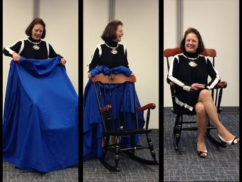 Nancy Boyington unveils her retirement gift from the University of Maine and the Hutchinson Center. (Photo by Terri Mahoney)