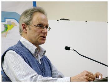 David Smith of Belfast spoke on behalf of a group of residents who attended a meeting of the City Council on Tuesday. Smith and others urged the city to support a movement calling upon the state to divest its employee retirement fund of fossil fuel interests. (Photo by Ethan Andrews)