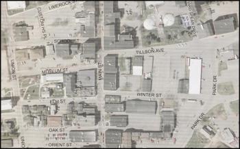 Google map of downtown Rockland showing side streets selected for improvements.