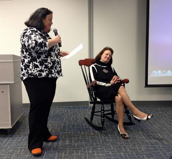 Patricia Libby with Nancy Boyington, seated. (Photo by Terri Mahoney)