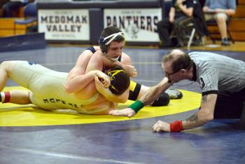 Medomak Valley’s Cyril Miller in action. (Photo by Ron Hawkes)