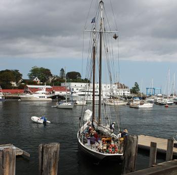 Known well for their buff canvas hats and the low rumble of the muffler on their pretty little schooner’s engine, Jack and Barbara Moore have been fixtures in Camden Harbor for 30 years, when for each of those summers they offered tourists and locals alike a chance to get on Penobscot Bay aboard their schooner, Surprise. (Photo by Holly S. Edwards)
