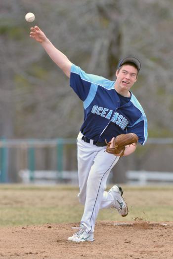 Oceanside’s Ryan Allender put together an outstanding performance on the mound for the Mariners. (Photo by Ron Hawkes)