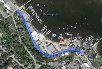 A satellite view of the Belfast waterfront showing the section of Front Street to be rebuilt using federal grant money. (Image: Google Maps)