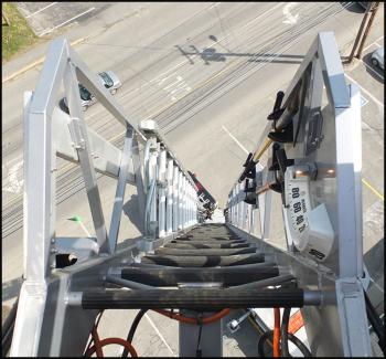 Looking down from tower basket.